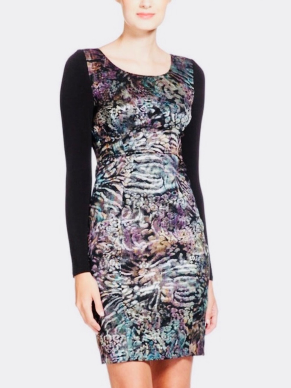 Tracy Reese Dress Womens 8 Contrast Shift Black Abstract Watercolor Stunning NWT